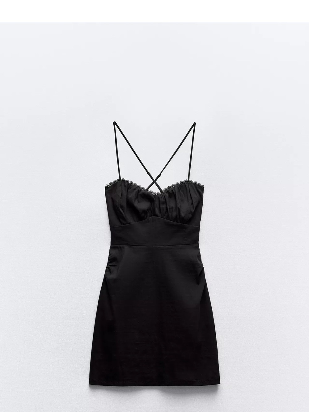Zara Black Lace Trim Satin Mini Dress XS